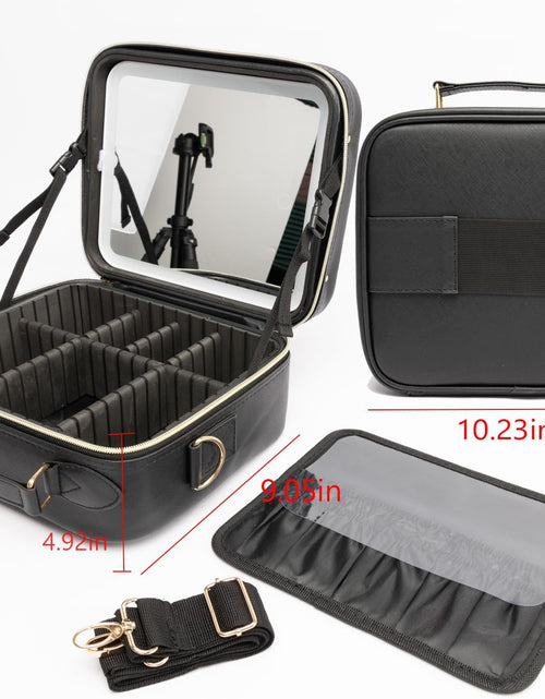 Load image into Gallery viewer, Travel Makeup Bag with LED Lighted, Cosmetic Case with Mirror, 3 Color Setting, Adjustable Dividers, Makeup Brushes for Women, Black, Waterproof, Scratch Resistant
