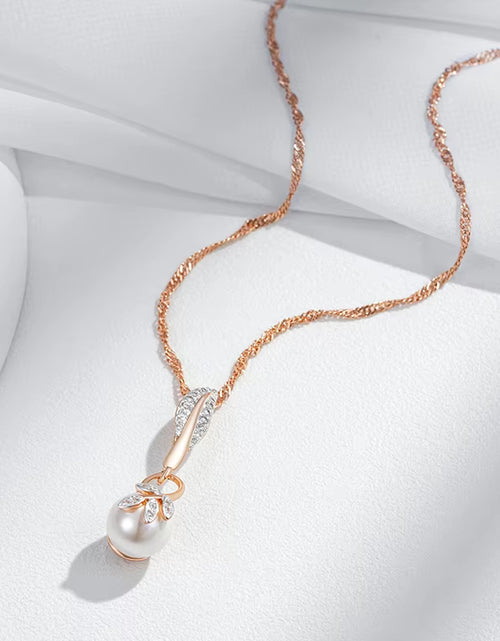 Load image into Gallery viewer, Hot Crystal Flower Pearl Pendant Necklace for Women 585 Rose Gold Silver Color Mix Boho Ethnic Wedding Jewelry Gift
